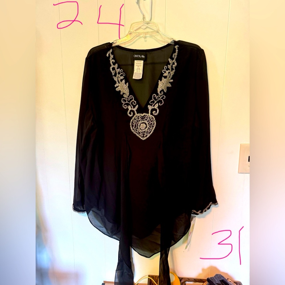 NWT Shear black beaded tunic top 1X